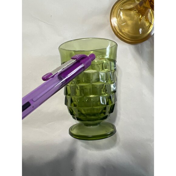 Vintage Amber Goblet & Green Juice Glass Set - Picture 5 of 6